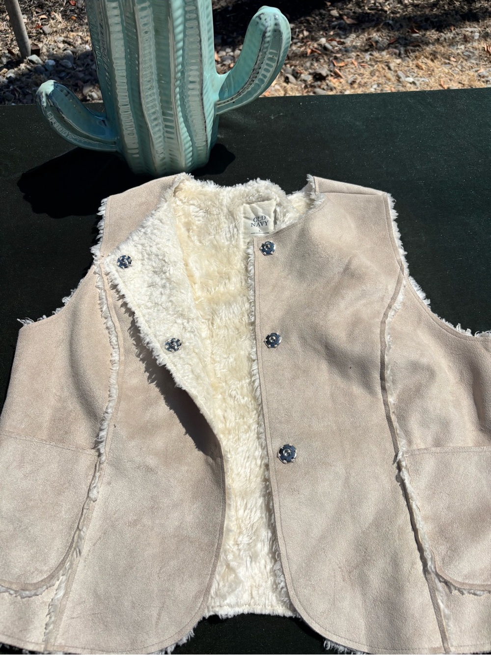 Old Navy Cream Sherpa-Lined Faux Suede Vest